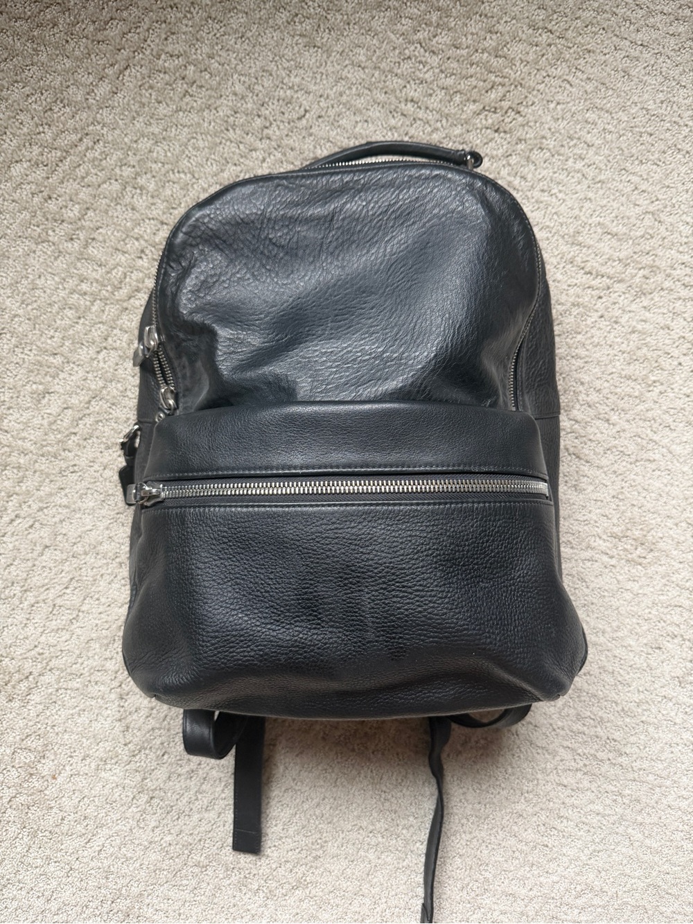 Shinola Black Pebbled Leather Backpack with Silver Hardware